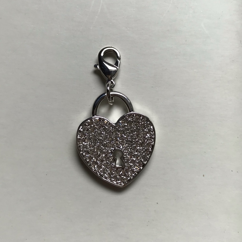 pave silver heart lock charm dangle